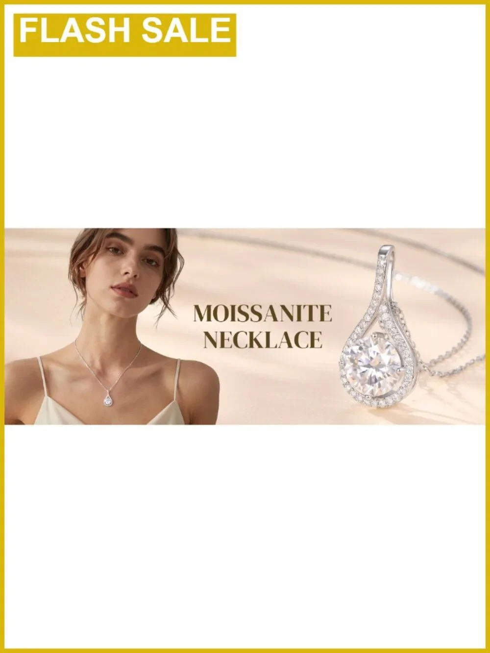 Moissanite Pendant Necklace 925 Sterling Silver 18K Gold Plated Gift for Women